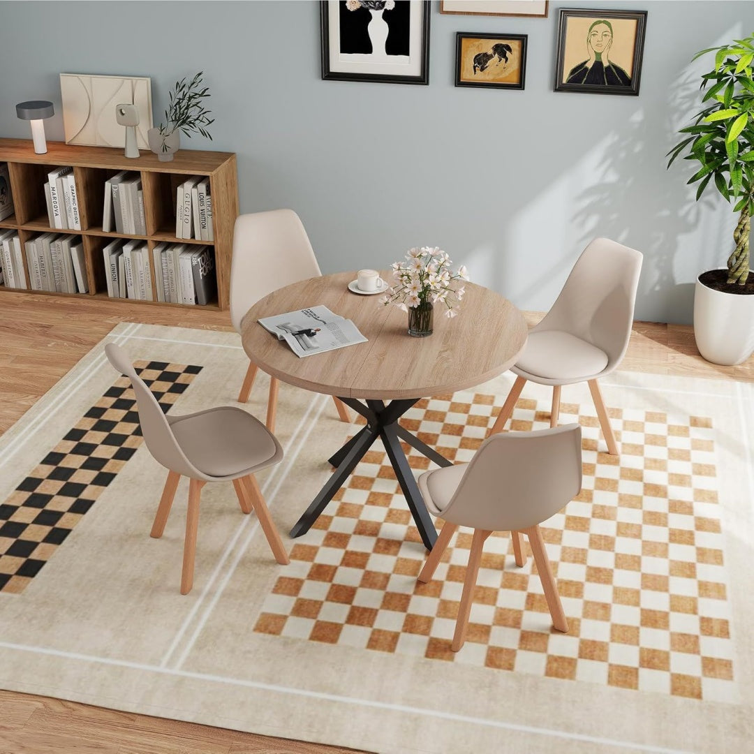 Tavolo Tavolo da Pranzo con 4 Sedie Set da Pranzo, Tavolo da Pranzo Rotondo in Leg