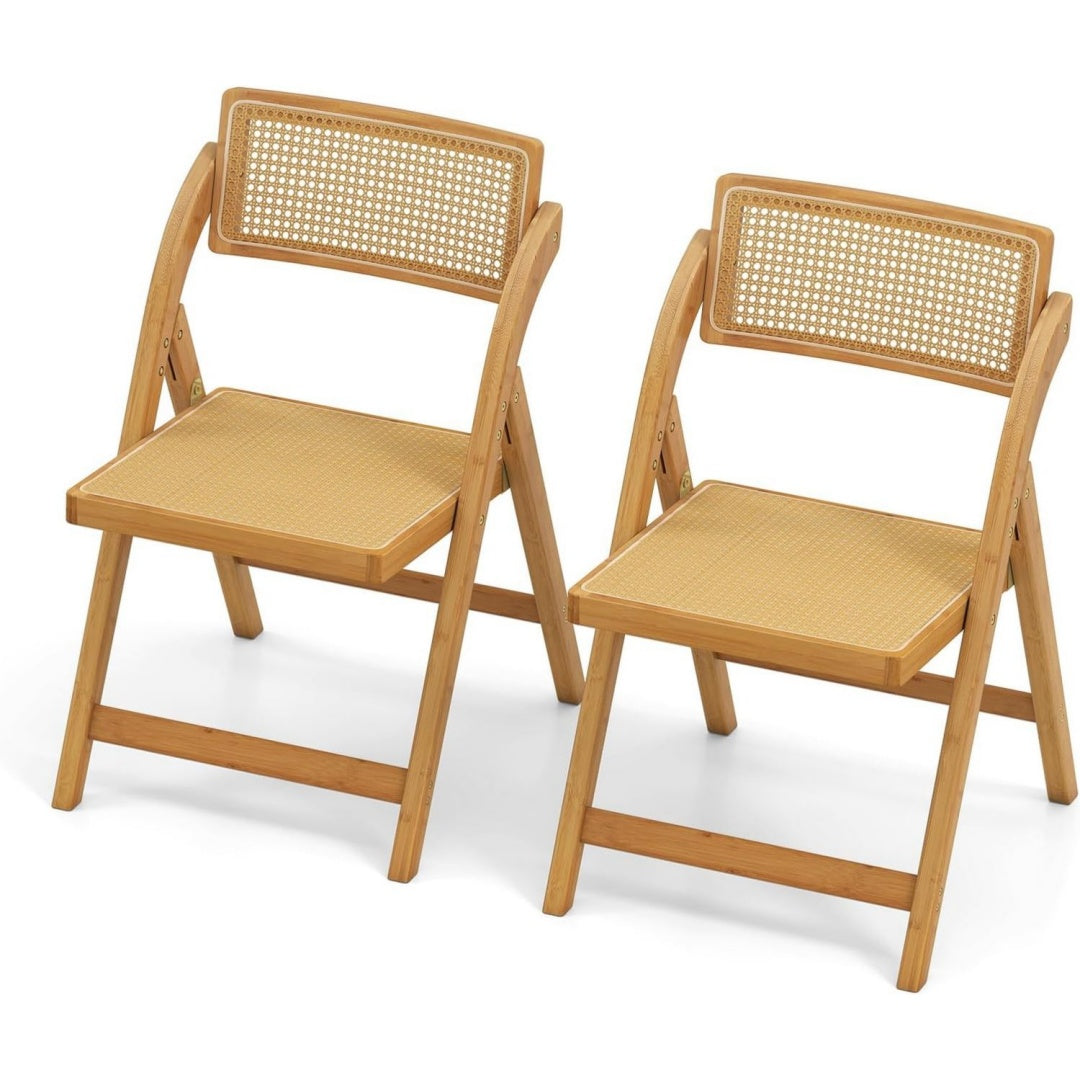 Sedia HOMASIS Set di 2 Sedie Pieghevoli in Rattan con Telaio in Bambu