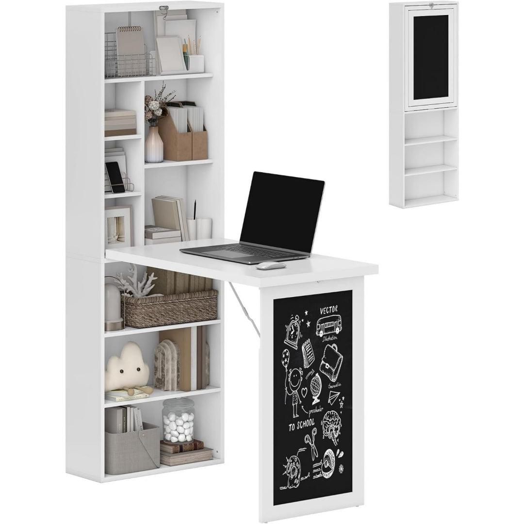 Scrivania Scrivania con Libreria e Lavagna Nera 98x51x153 cm Bianco